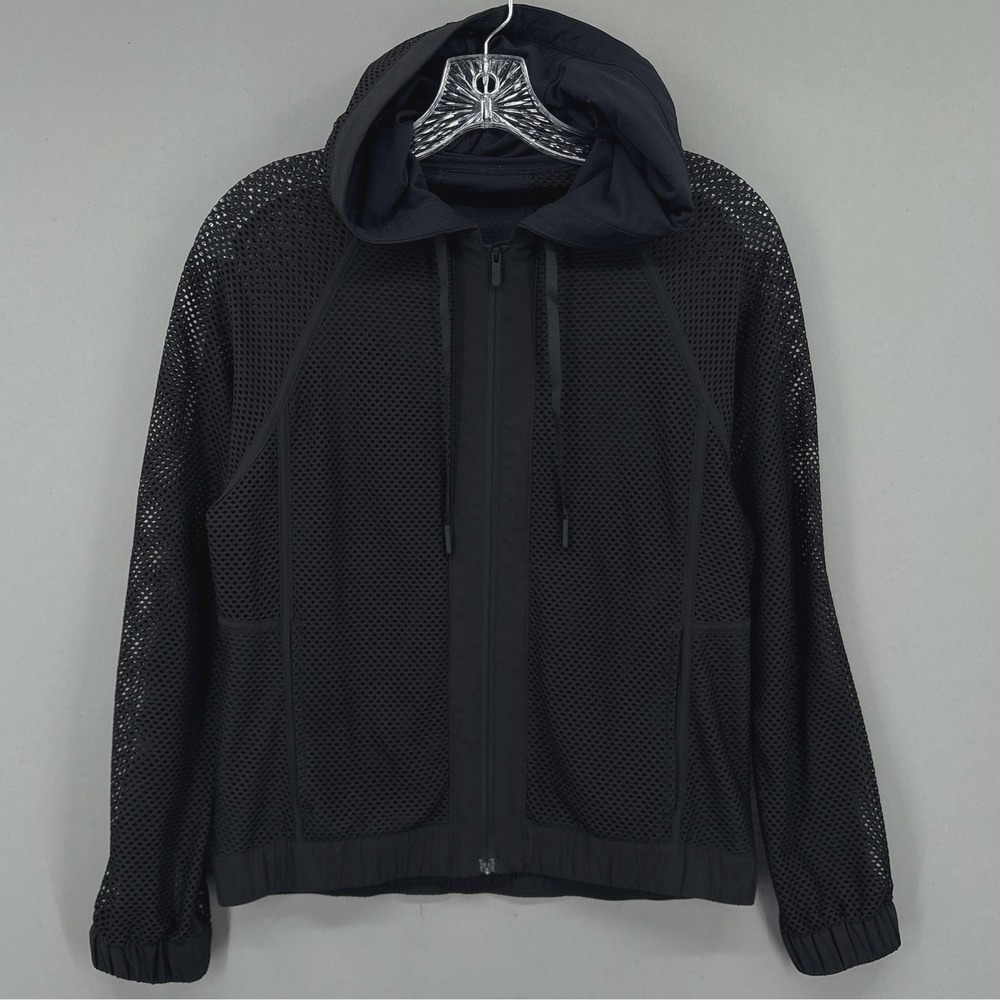 Lululemon Jacket Womens 2 Black Mesh on Mesh Relaxed Hooded Full Zip Running